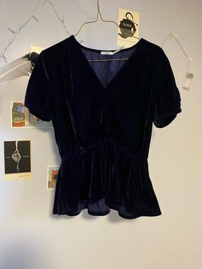 Kimchi Blue Navy Velvet Peplum Blouse